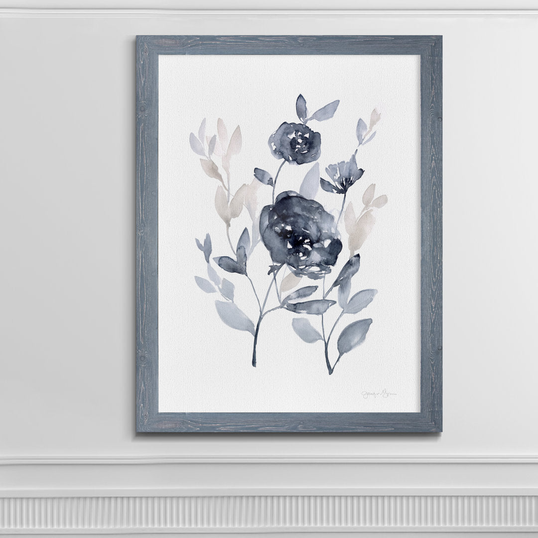 'Peonies In Gray II' - Picture Frame Print on Glass Winston Porter Size: 28" H x 38" W x 1.25" D Format: Framed Gray Canvas