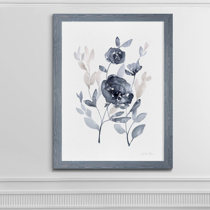 'Peonies In Gray II' - Picture Frame Print on Glass Winston Porter Size: 28" H x 38" W x 1.25" D Format: Framed Gray Canvas