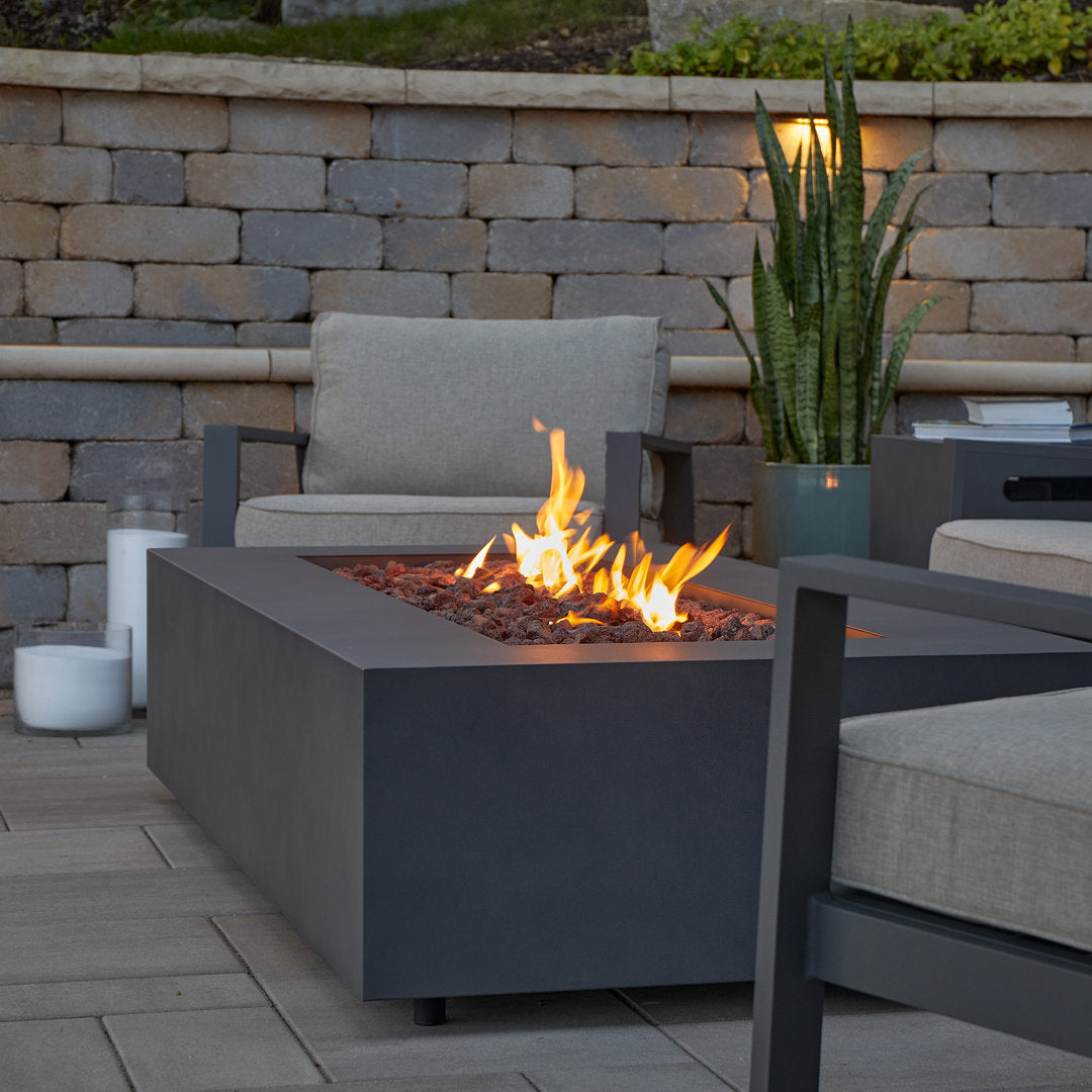 AEGEAN Propane / Natural Gas Outdoor Fire Pit Table Real Flame Size: 15" H x 50" W x 32" D Finish: Weathered Slate