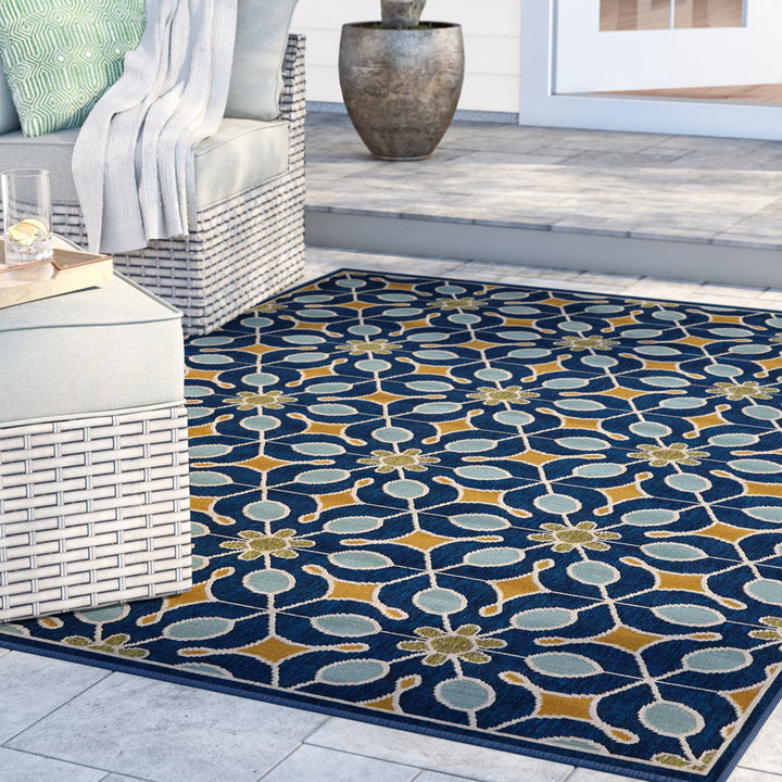 Palermo Geometric Navy/Blue/Gold Area Rug Sol 72 Outdoor™ Rug Size: Rectangle 6'7" x 9'6"