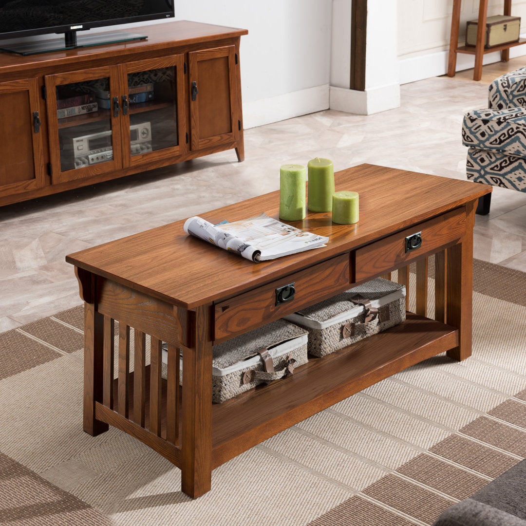 Brockton Solid Wood Coffee Table in Medium Oak Loon Peak®
