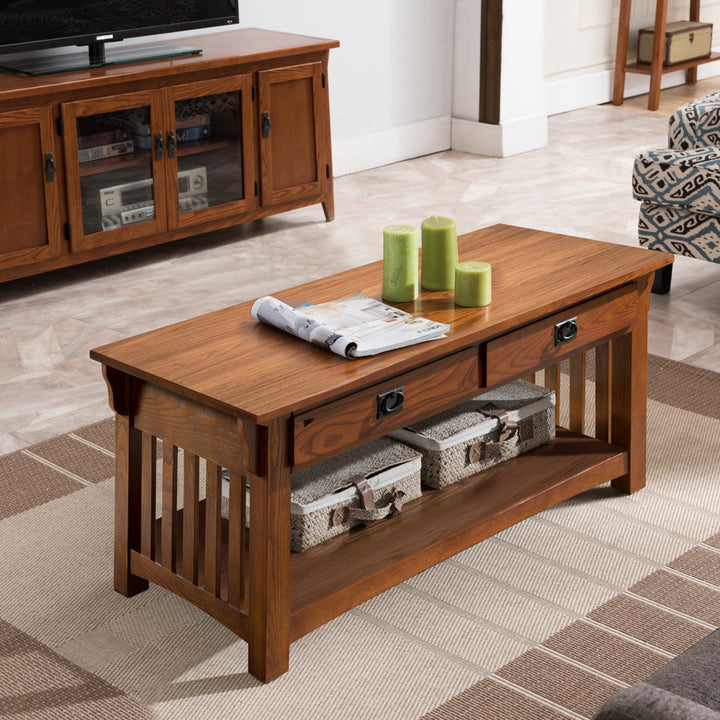 Brockton Solid Wood Coffee Table in Medium Oak Loon Peak®