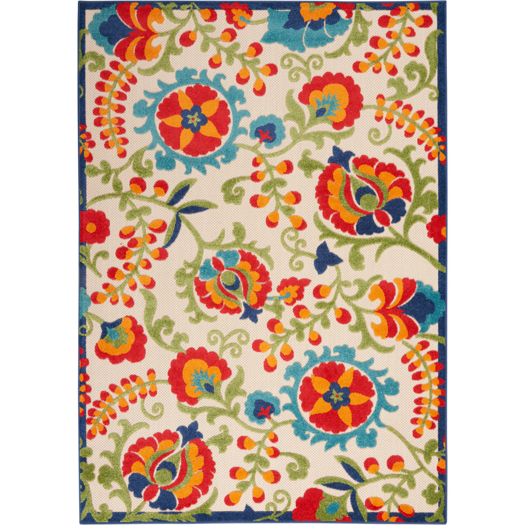 Bernia Floral Ivory/Red/Green Area Rug Wade Logan® Rug Size: Rectangle 2'8" x 4'
