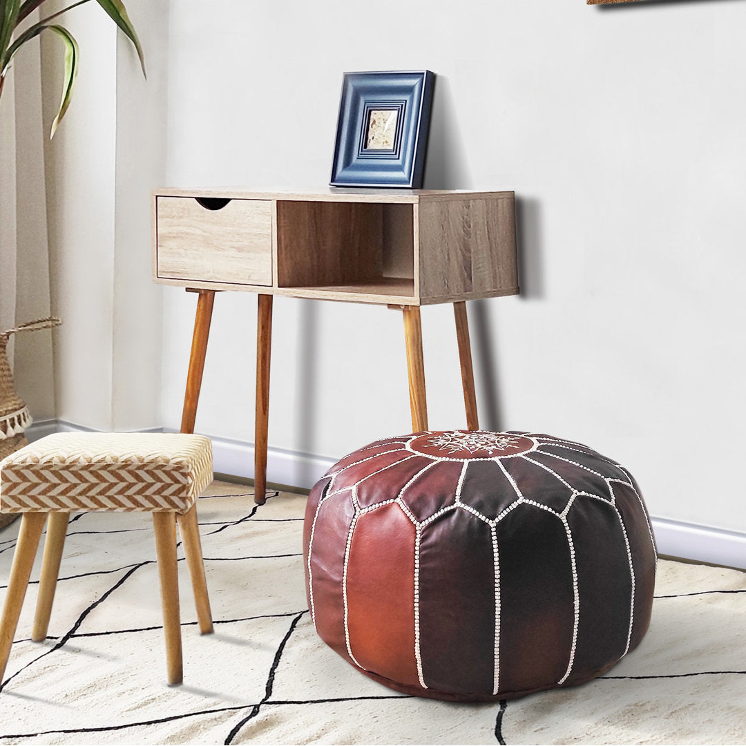 Handmade Moroccan Genuine Leather Ottoman Red Barrel Studio® Leather Type: Tobacco Brown Genuine Leather