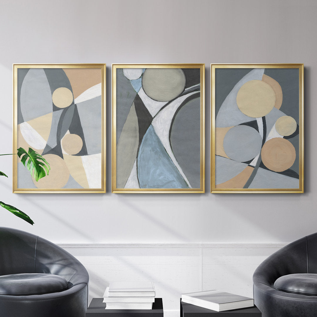A Soft Jeweled Geometric II - 3 Piece Painting Print Set (Set of 3) Wade Logan® Size: 22.5" H x 91.5" W x 1.5" D Format: Gold Framed Canvas