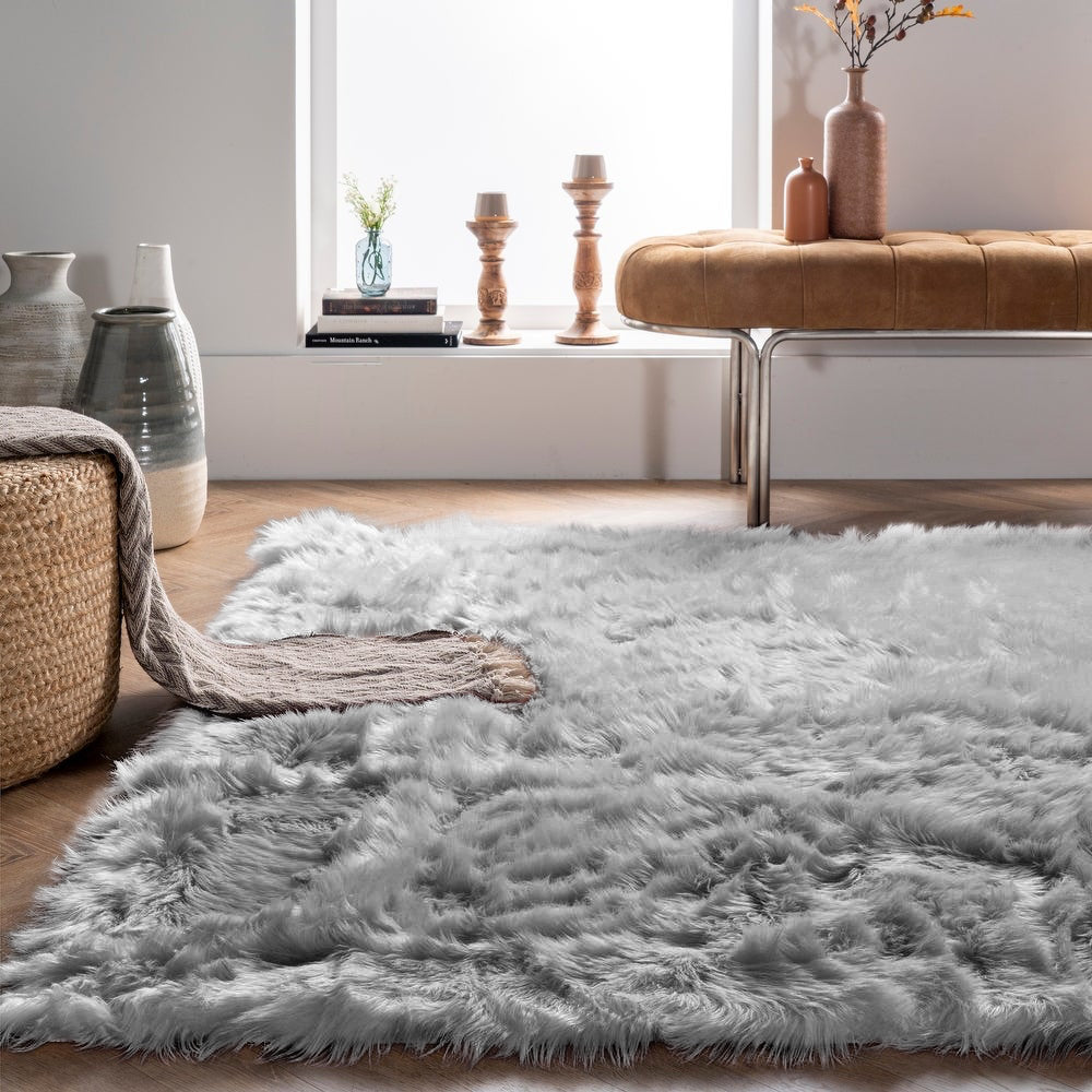 Haja Handmade Shag Faux Sheepskin Gray Area Rug Everly Quinn Rug Size: Runner 2' x 5'