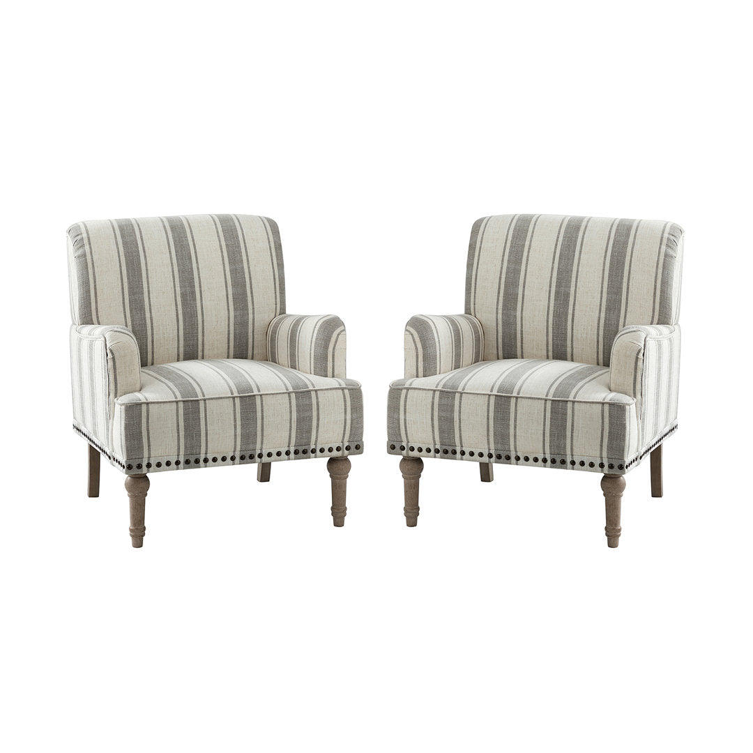 Arching Armchair With Solid Wood Turned Legs and Nailhead Trim (Set of 2) Sand & Stable™ Upholstery Color: Gray
