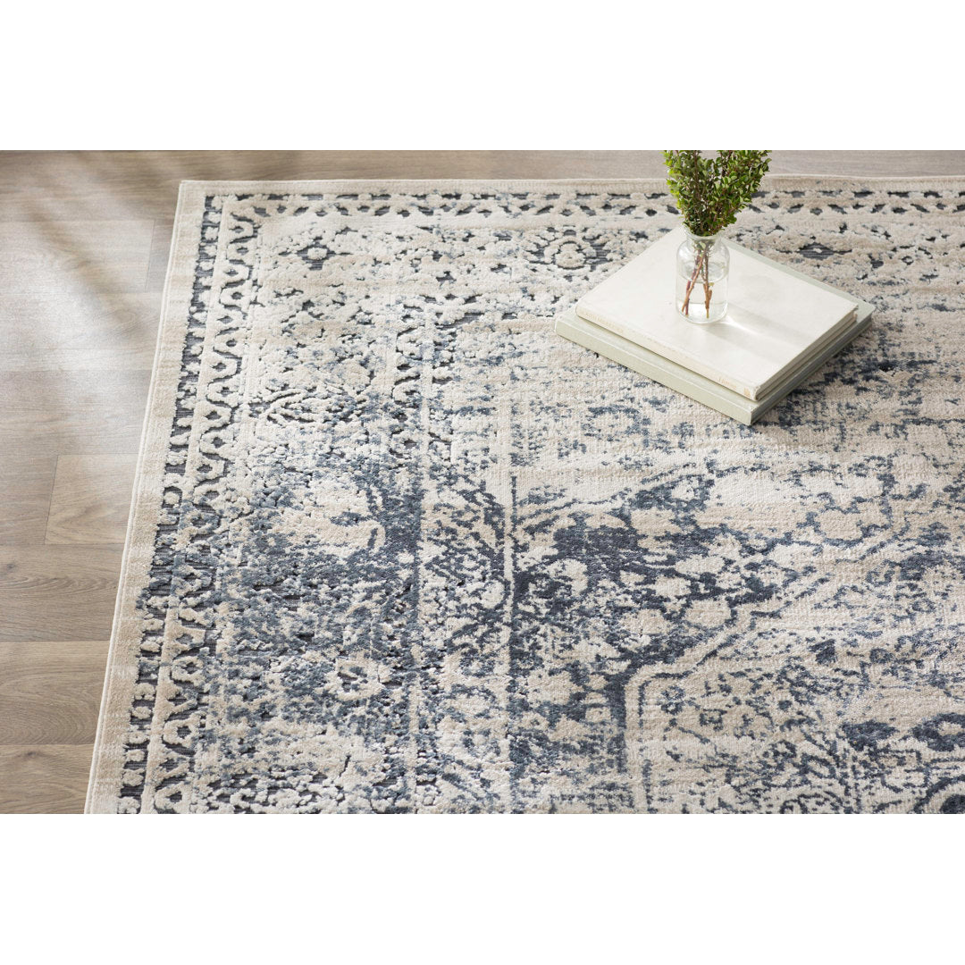 Arkeen Oriental Dark Blue/Beige Area Rug Lark Manor™ Rug Size: Square 5'