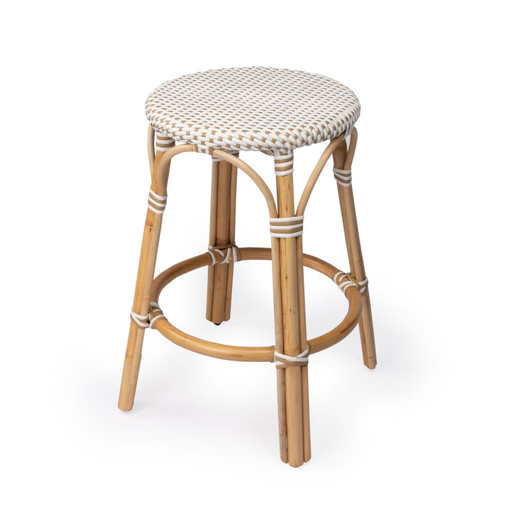 Alastair Bar & Counter Stool Birch Lane™ Color: White/Tan Dot/Natural Rattan Frame Seat Height: Counter Stool (24" Seat Height)