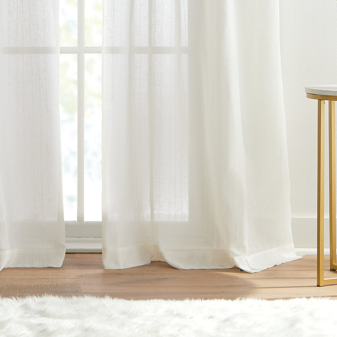 Pinstripe Sheer Solid Color Sheer Rod Pocket Curtain Panel Pair (Set of 2) Tommy Hilfiger Curtain Color: White Size per Panel: 50" W x 96" L