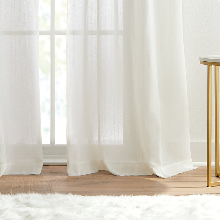 Pinstripe Sheer Solid Color Sheer Rod Pocket Curtain Panel Pair (Set of 2) Tommy Hilfiger Curtain Color: White Size per Panel: 50" W x 96" L