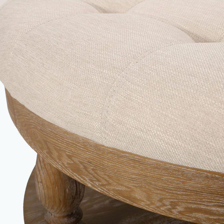 Tawney 40" Wide Tufted Round Cocktail Ottoman with Storage Rosalind Wheeler Leg Color: Weathered Body Fabric: Beige Fabric