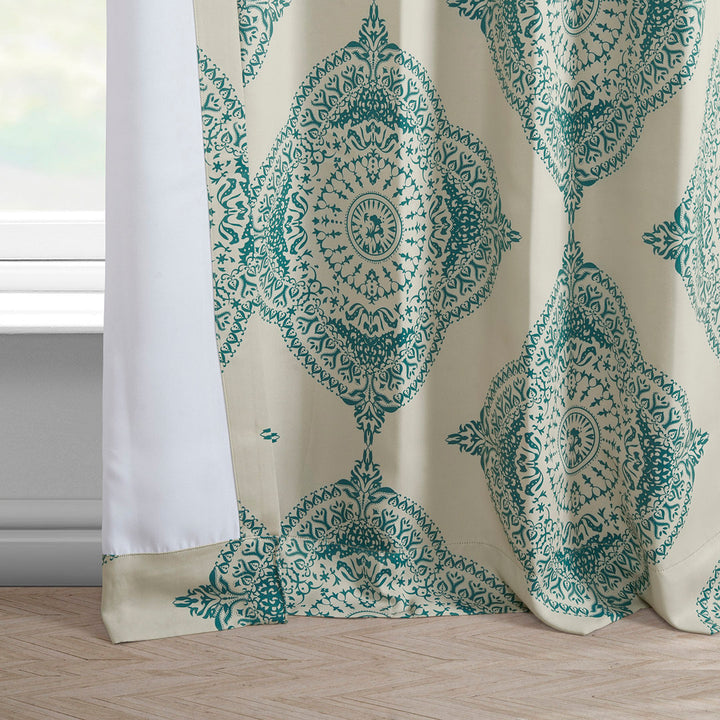 Klyszejko Majestic Medallion Printed Room Darkening Curtains for Living Room, Bedroom Single Panel Bungalow Rose Curtain Color: Teal Size per Panel: 50"W x 96"L