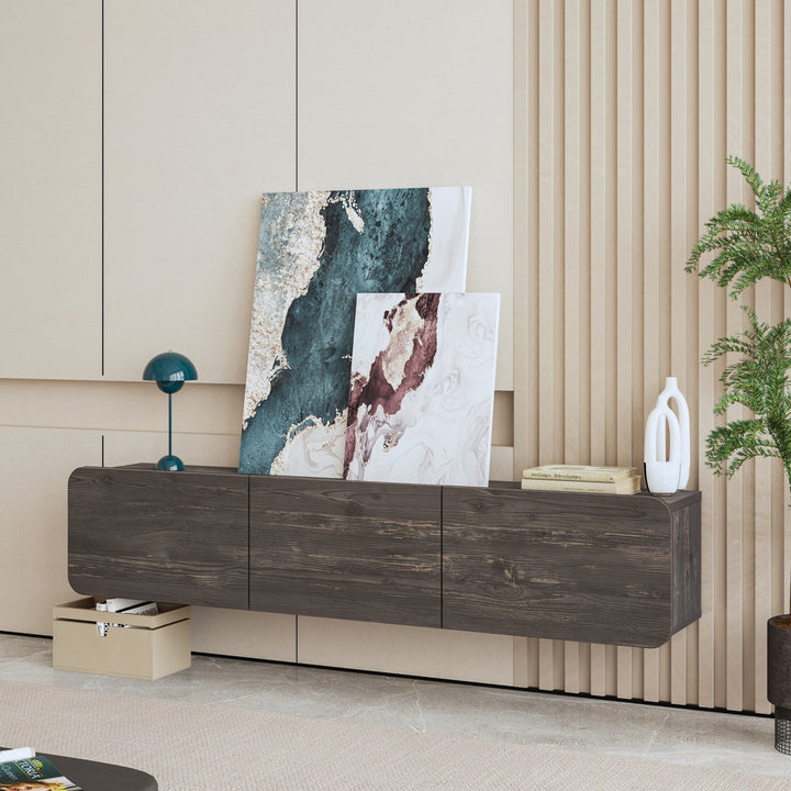 Callysta Floating TV Stand Up to 78" TV's Wall Mounted Media Console Millwood Pines Color: Distressed Black