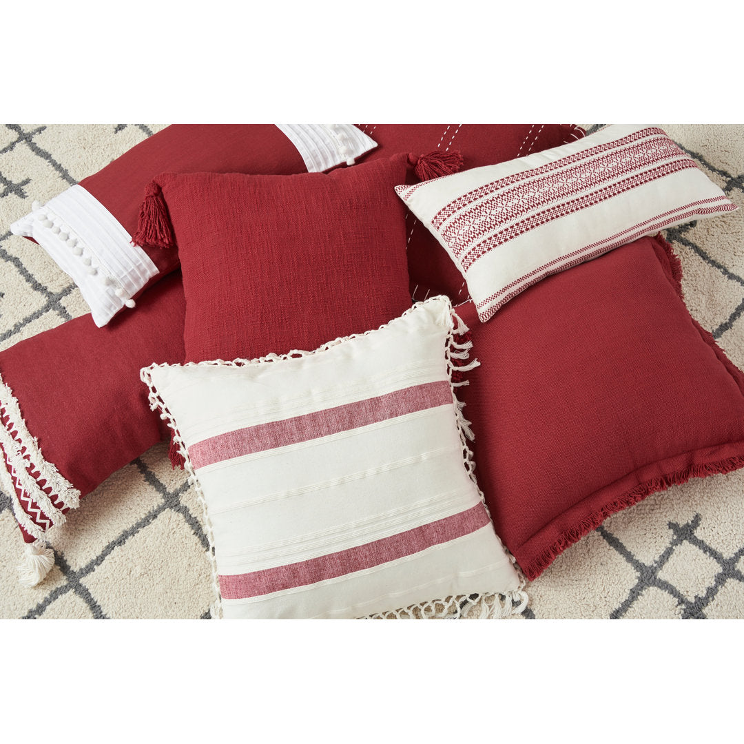 Nathan Striped Woven Square Throw Pillow C&F Home Color: Garnet