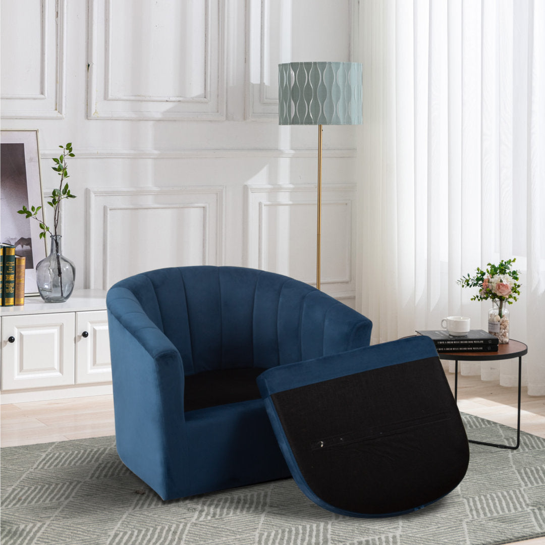 Lydia 29.5" Wide Velvet Upholstered Swivel Barrel Chair Latitude Run® Body Fabric: Blue Cotton Blend