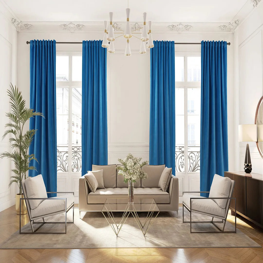 Matte Velvet Extra wide x Extra Long Custom Made Decorative Single Panel Lilijan Home & Curtain Curtain Color: 42 Honolulu Blue Size per Panel: 100" W x 264" L