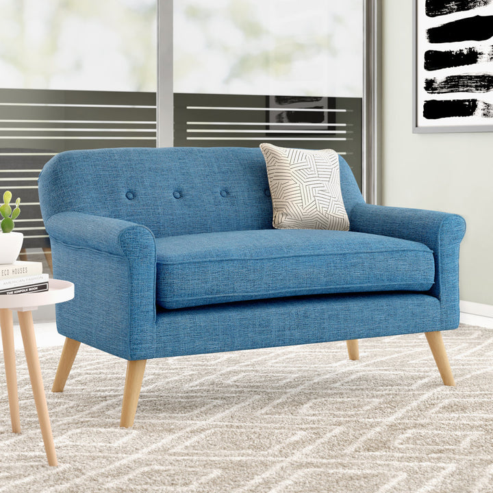 Deby 49.75" Flared Arm Loveseat George Oliver Upholstery Color: Muted Blue Polyester
