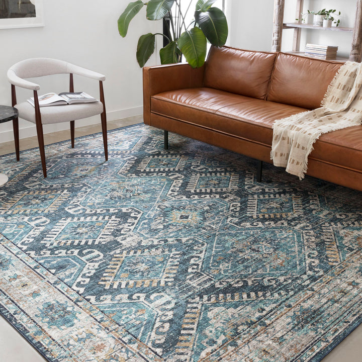 Gelo Oriental Denim/Gray Area Rug Bungalow Rose Rug Size: Round 8'