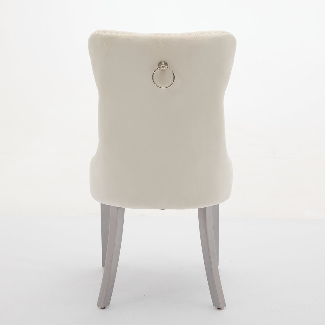 Allena Tufted Velvet/Linen Wing Back Parsons Chair (Set of 2) Rosdorf Park Leg Color: Silver, Upholstery Color: Velvet Beige