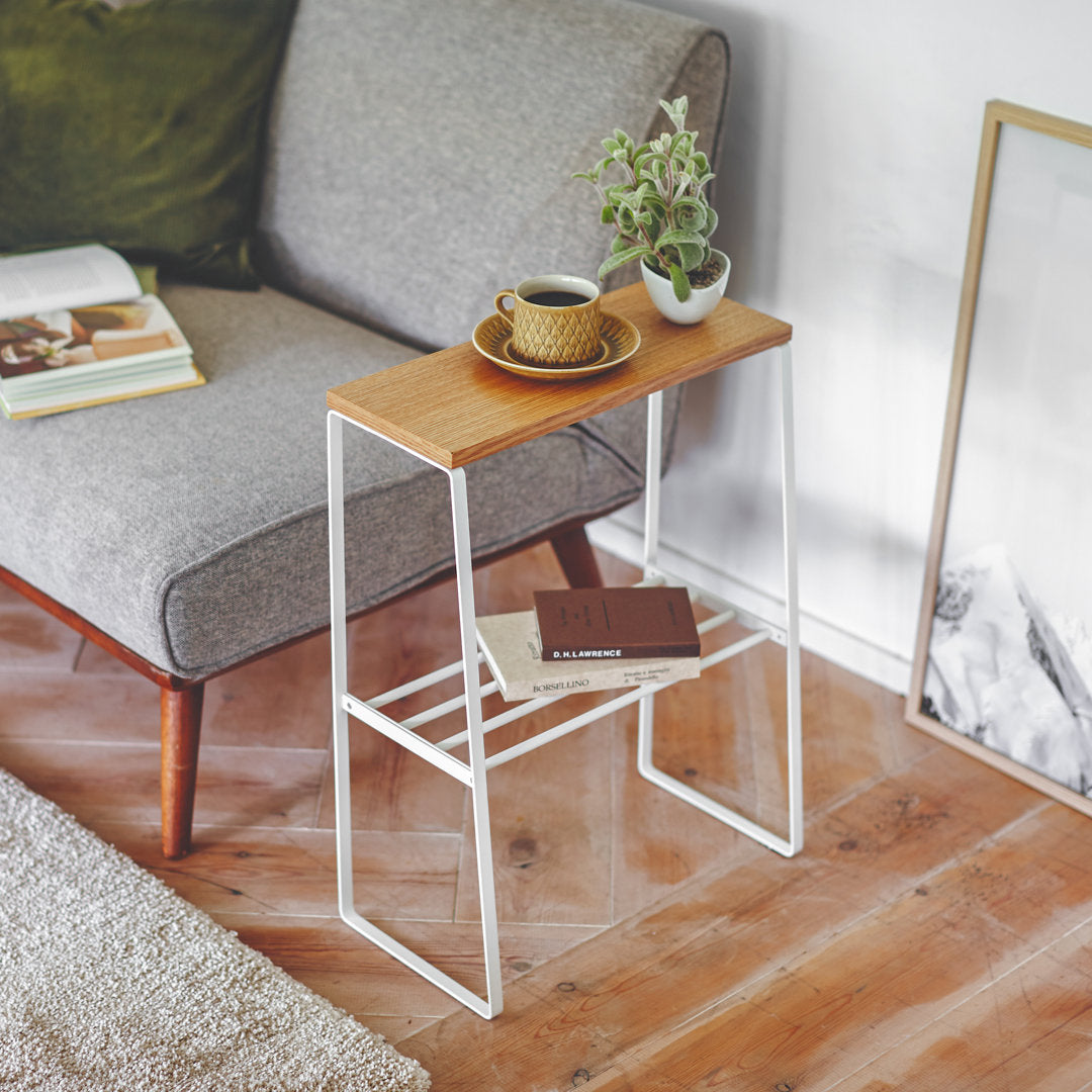 Tosca Yamazaki Home Narrow Living Room End Table, Slim Side Storage Shelf Accent Table, Steel + Wood Yamazaki Home