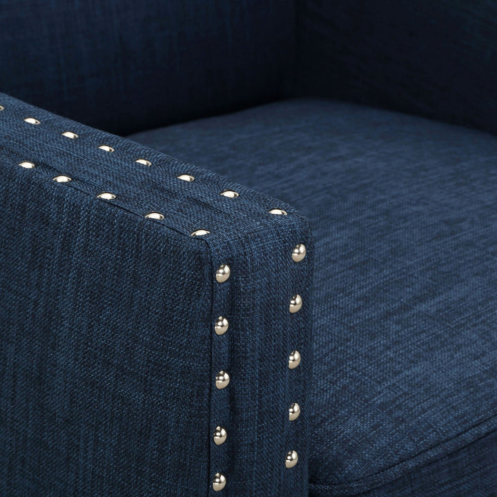 Hilga Erica Accent Armchair With Chrome Nailhead Trim Winston Porter Fabric: Blue Polyester Blend