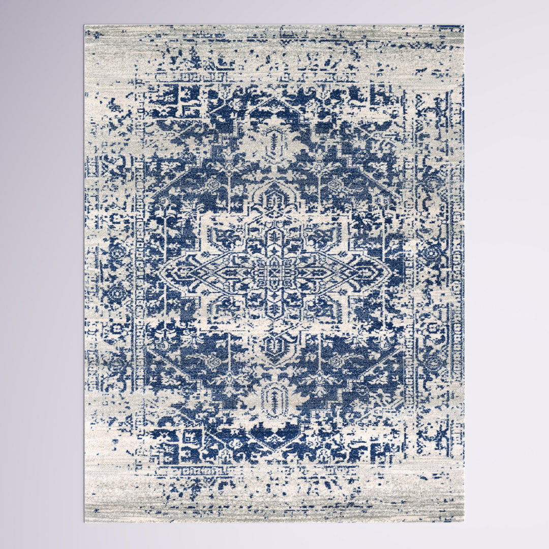 Hillsby Oriental Pure Navy/Light Gray Area Rug Mistana™ Rug Size: Rectangle 7'10" x 10'3"
