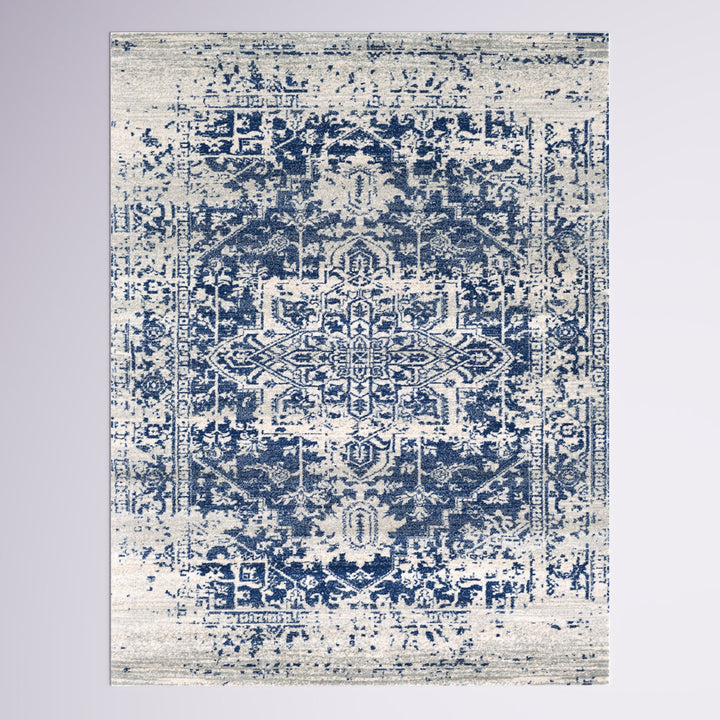 Hillsby Oriental Pure Navy/Light Gray Area Rug Mistana™ Rug Size: Rectangle 7'10" x 10'3"