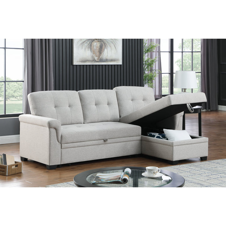 Efim 84" Wide Reversible Sleeper Sofa & Chaise Ebern Designs Fabric: Light Gray Linen Blend