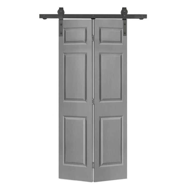 Paneled MDF Composite Bifold Barn Door with Installation Hardware Kit Calhome Size: 30" x 84" Finish: Light Gray