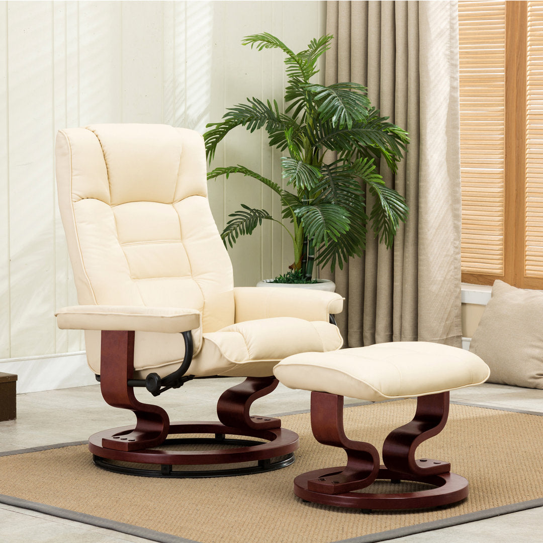 Padang Sidempuan Swivel Recliner, Multi-Position Leisure Chair with Ottoman and Adjustable Back, Faux Leather Corrigan Studio® Fabric: Cream White Faux Leather