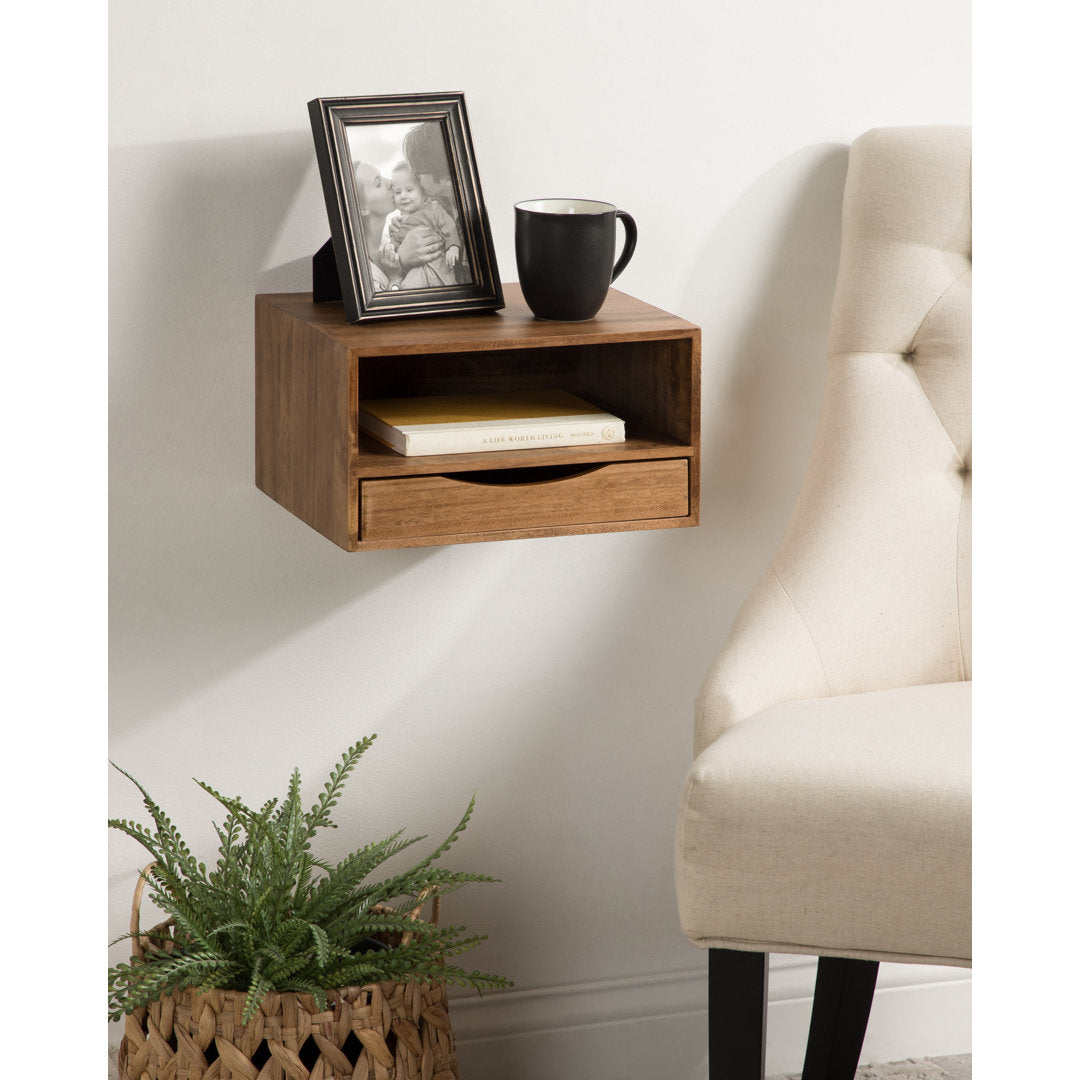 Adeana Poplar Solid Wood Floating Shelf with Drawer Wade Logan® Color/Finish: Rustic Brown
