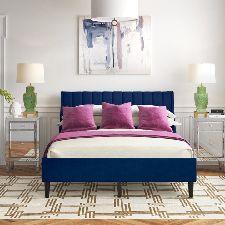 Helaina Tufted Upholstered Low Profile Platform Bed Wade Logan® Color: Navy Blue Velvet Size: Queen