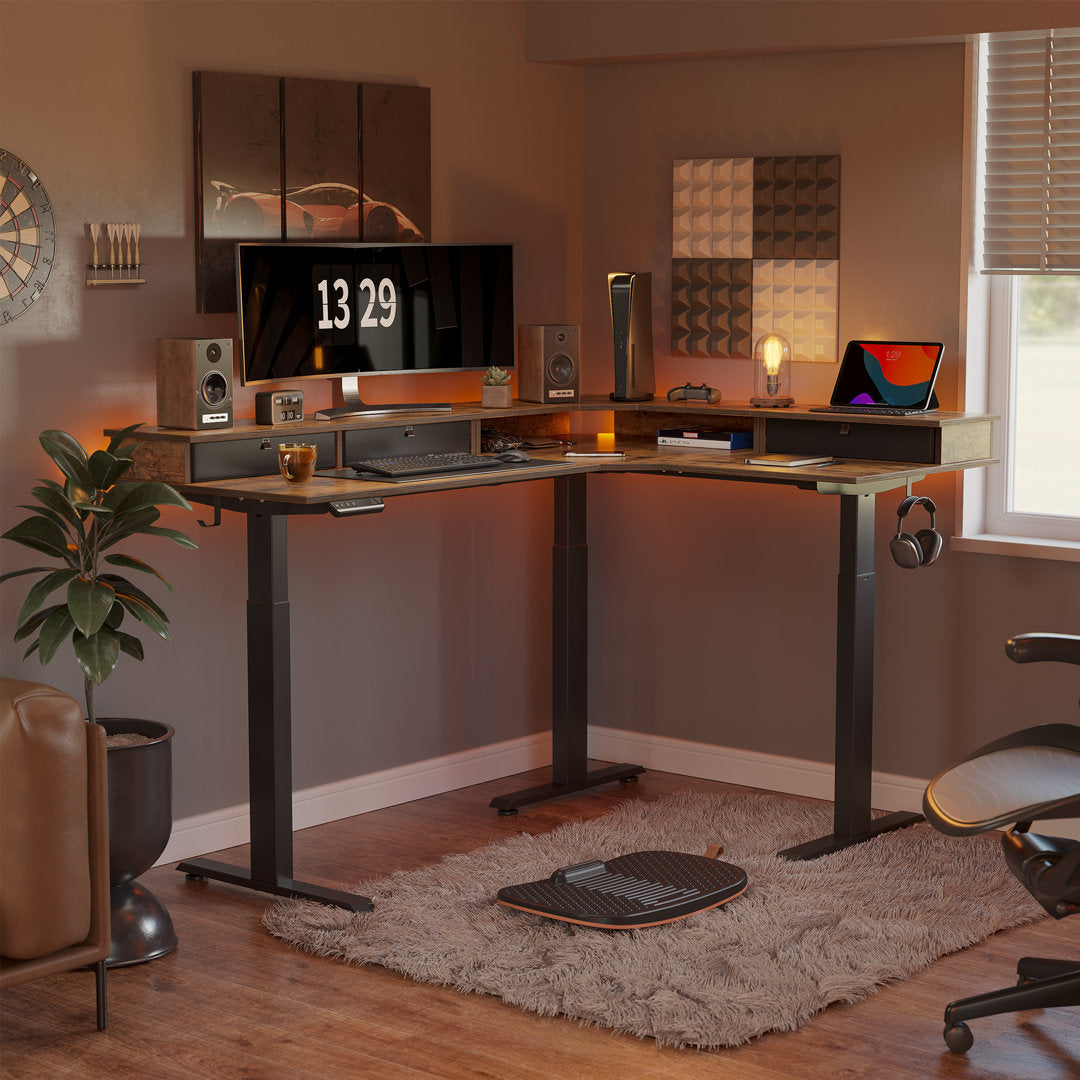 Llean L-Shape Standing Gaming Desk Inbox Zero Color (Top/Frame): Rustic Brown