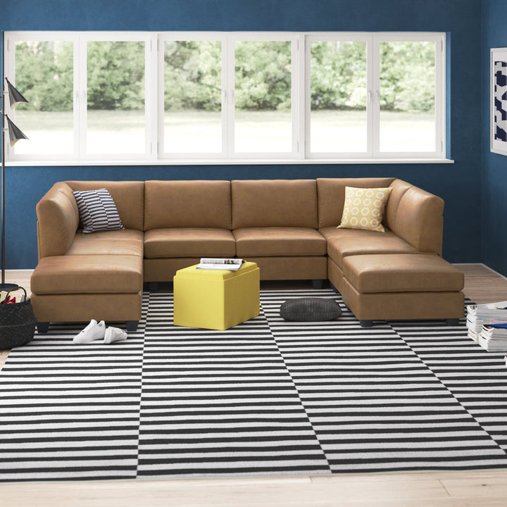 Barnwell 120" Wide Faux Leather Modular Corner Sectional with Ottoman Three Posts™ Body Fabric: Ginger
