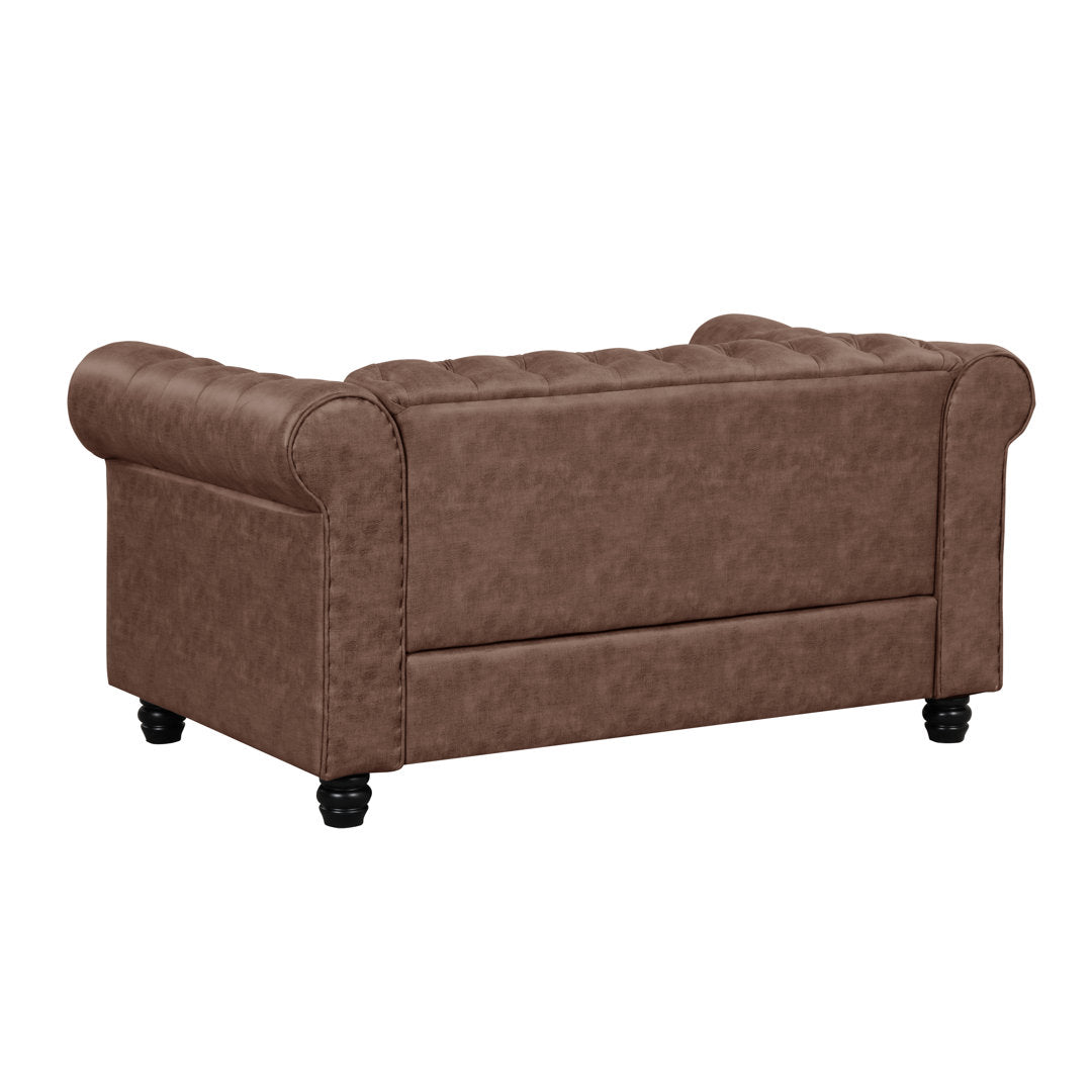 Provence 61" Rolled Arm Chesterfield Loveseat Kelly Clarkson Home Upholstery Color: Brown Leather like Fabric