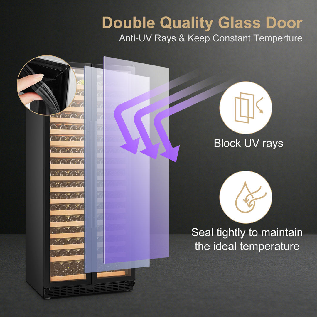 Lanbopro Black Single Zone Wine Cooler Glass French-Door 257 Bottle Capacity Lanbopro