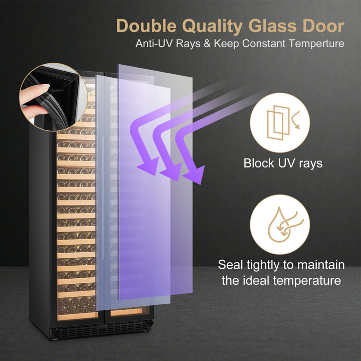Lanbopro Black Single Zone Wine Cooler Glass French-Door 257 Bottle Capacity Lanbopro