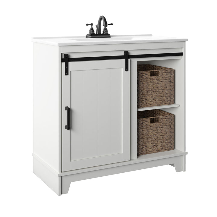 Braylen Sliding Barn Door 36" Single Bathroom Vanity Set Sand & Stable™ Base Finish: Ivory