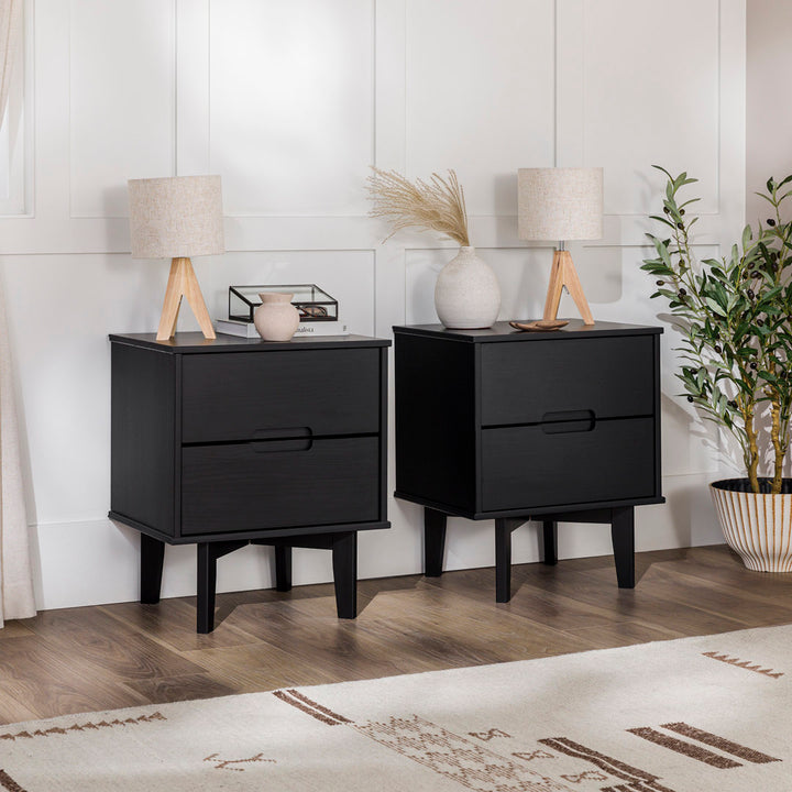 Aizlyn Mid-Century Modern Solid Wood Groove-Handle Nightstands (Set of 2) Wade Logan® Color: Black