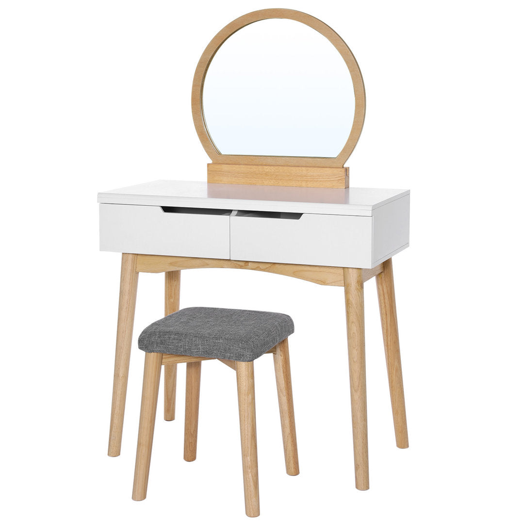 Arinze Vanity Set with Stool and Mirror Wrought Studio™ Color: Natural/White