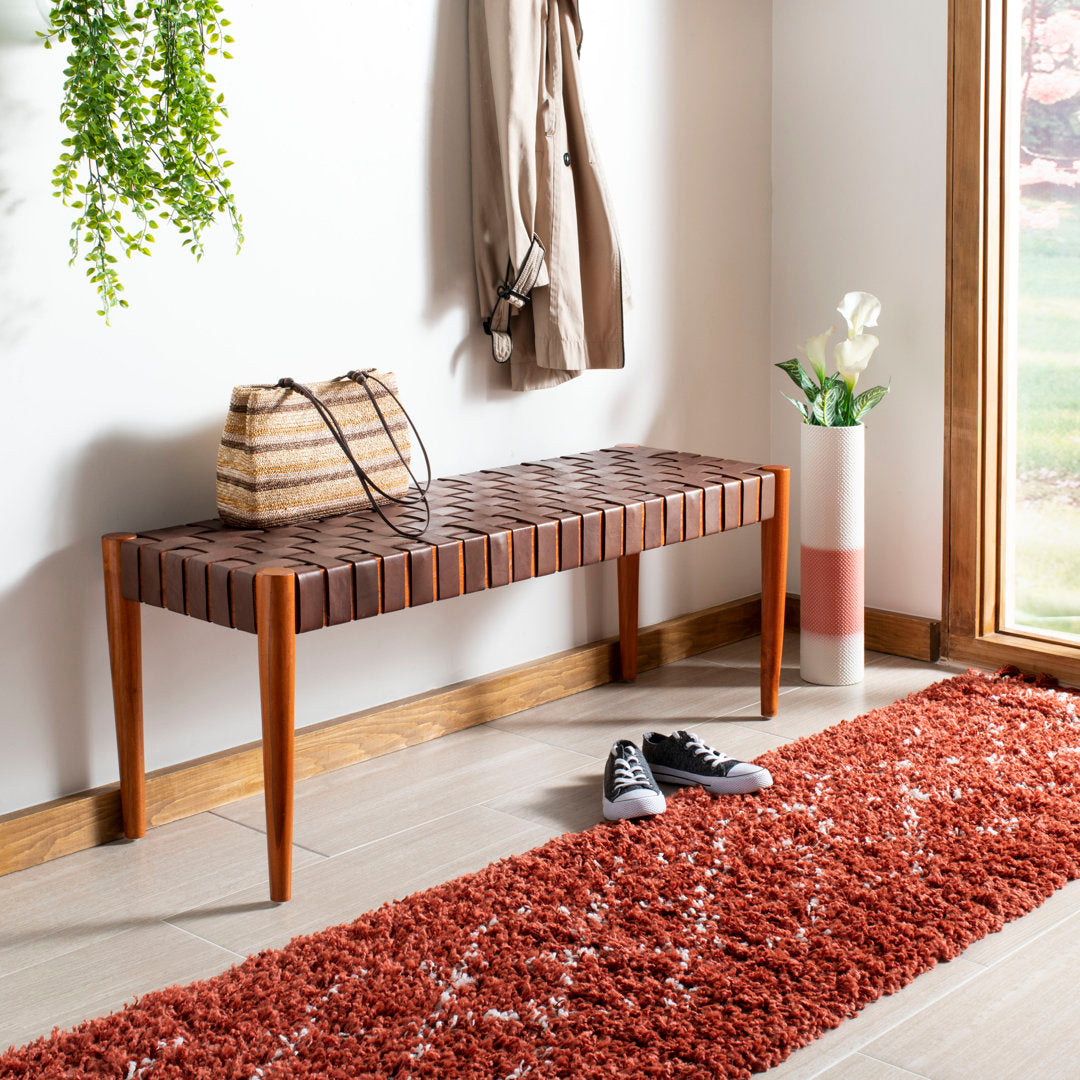 Orin 47" Woven Leather Bench AllModern Color: Dark Brown Frame/Cognac Leather