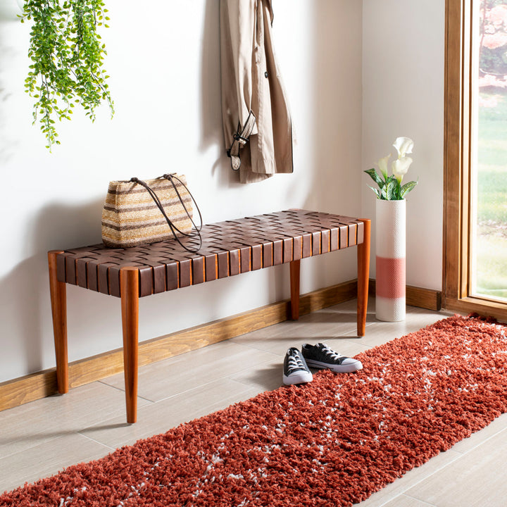 Orin 47" Woven Leather Bench AllModern Color: Dark Brown Frame/Cognac Leather