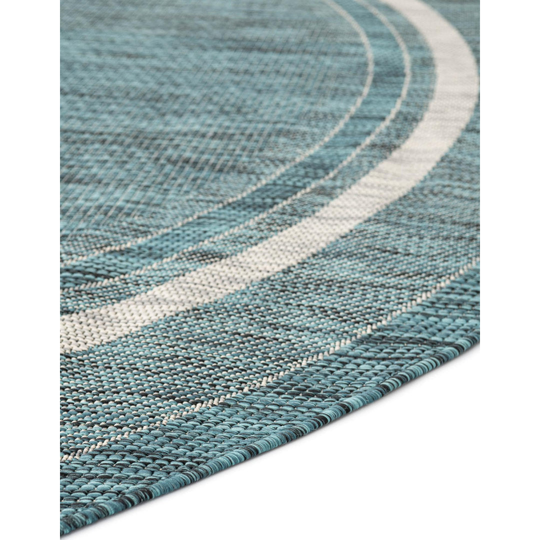 Sevil Teal/Beige/Gray Indoor / Outdoor Rug Breakwater Bay Rug Size: Round 4'