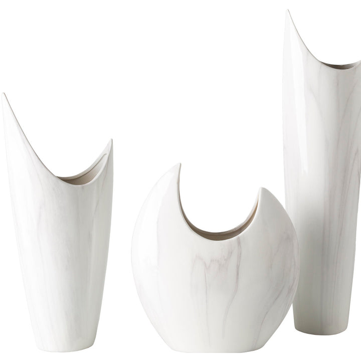 Pyron 3 Piece White/Charcoal Indoor / Outdoor Ceramic Table Vase Set Mercury Row®