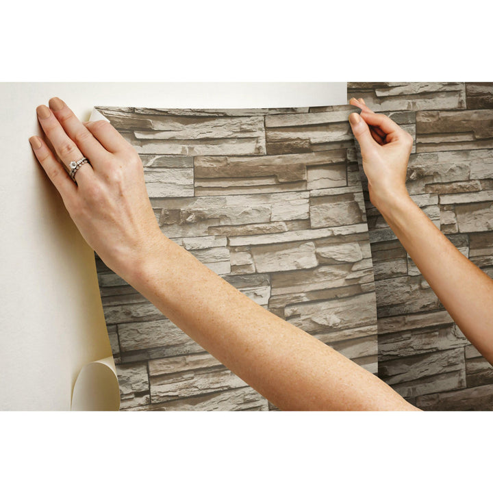 Simonska Stacked Stone 16.5' L x 20.5" W Peel and Stick Wallpaper Roll Lark Manor™