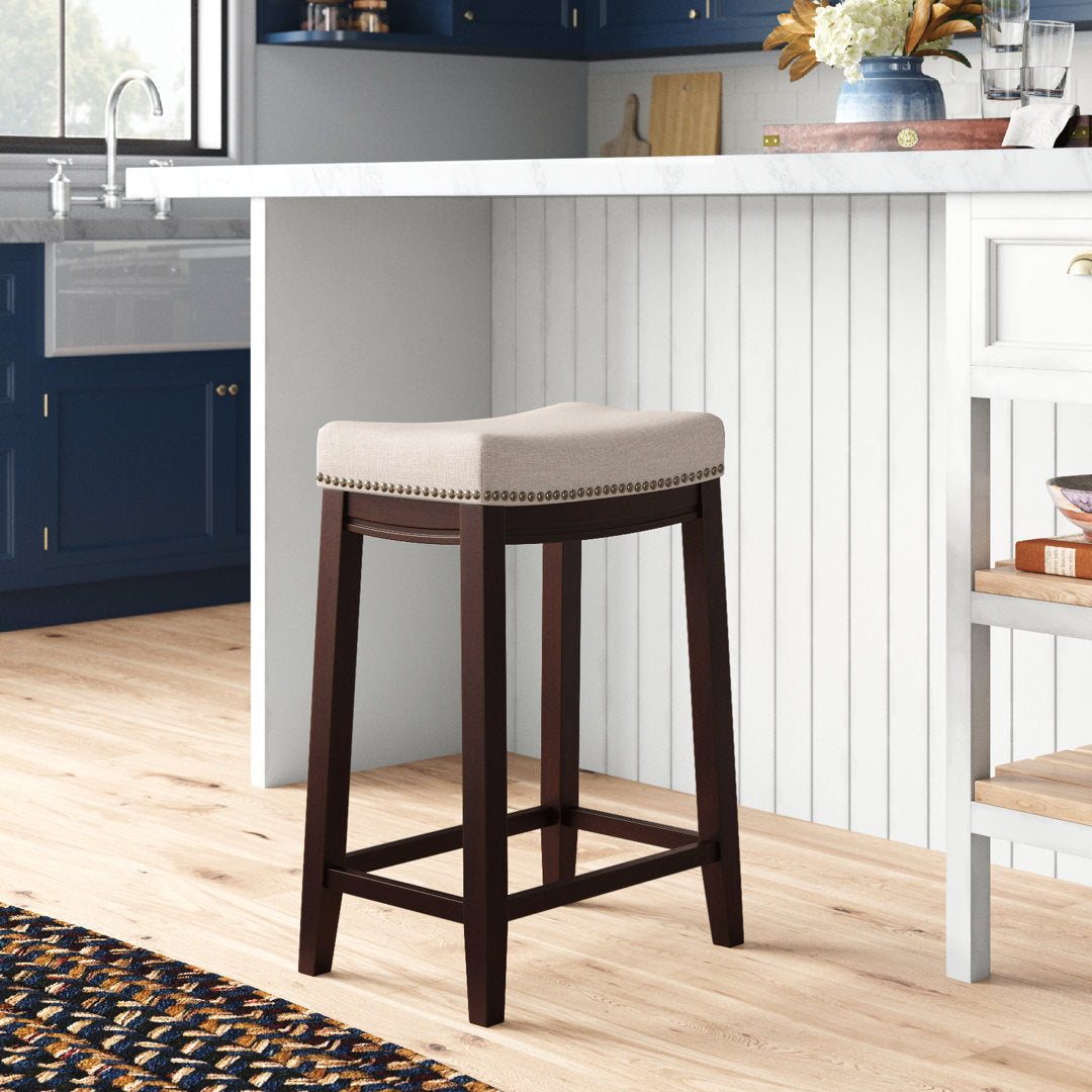 Arlyce Counter & Bar Solid Wood Backless Stool with Upholstered Seat Lark Manor™ Seat Height: Counter Stool (26.5" Seat Height)