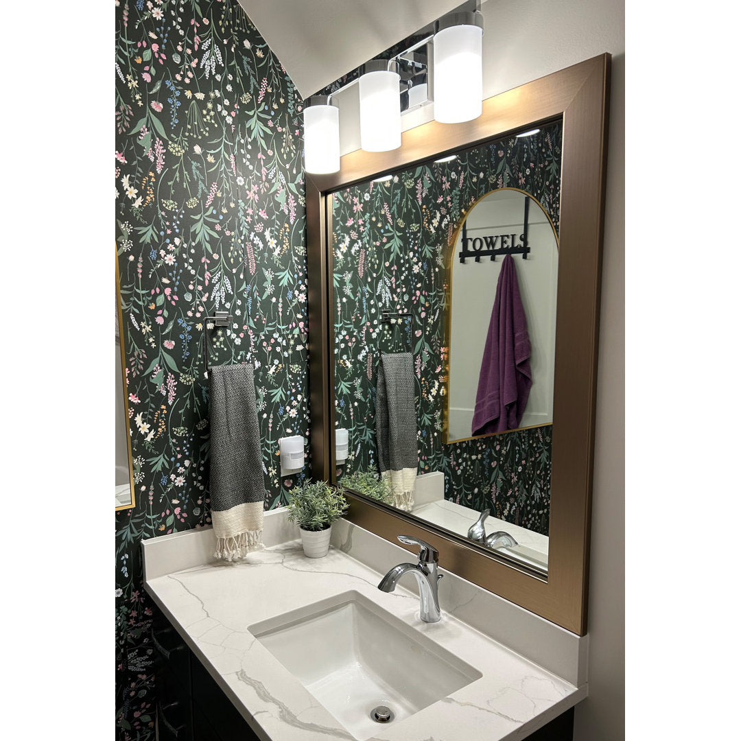 Shmuel Wood Framed with Safety Backing Ideal for Bathroom / Vanity Mirror Wade Logan® Size: 30" x 36" Finish: Champagne Bronze