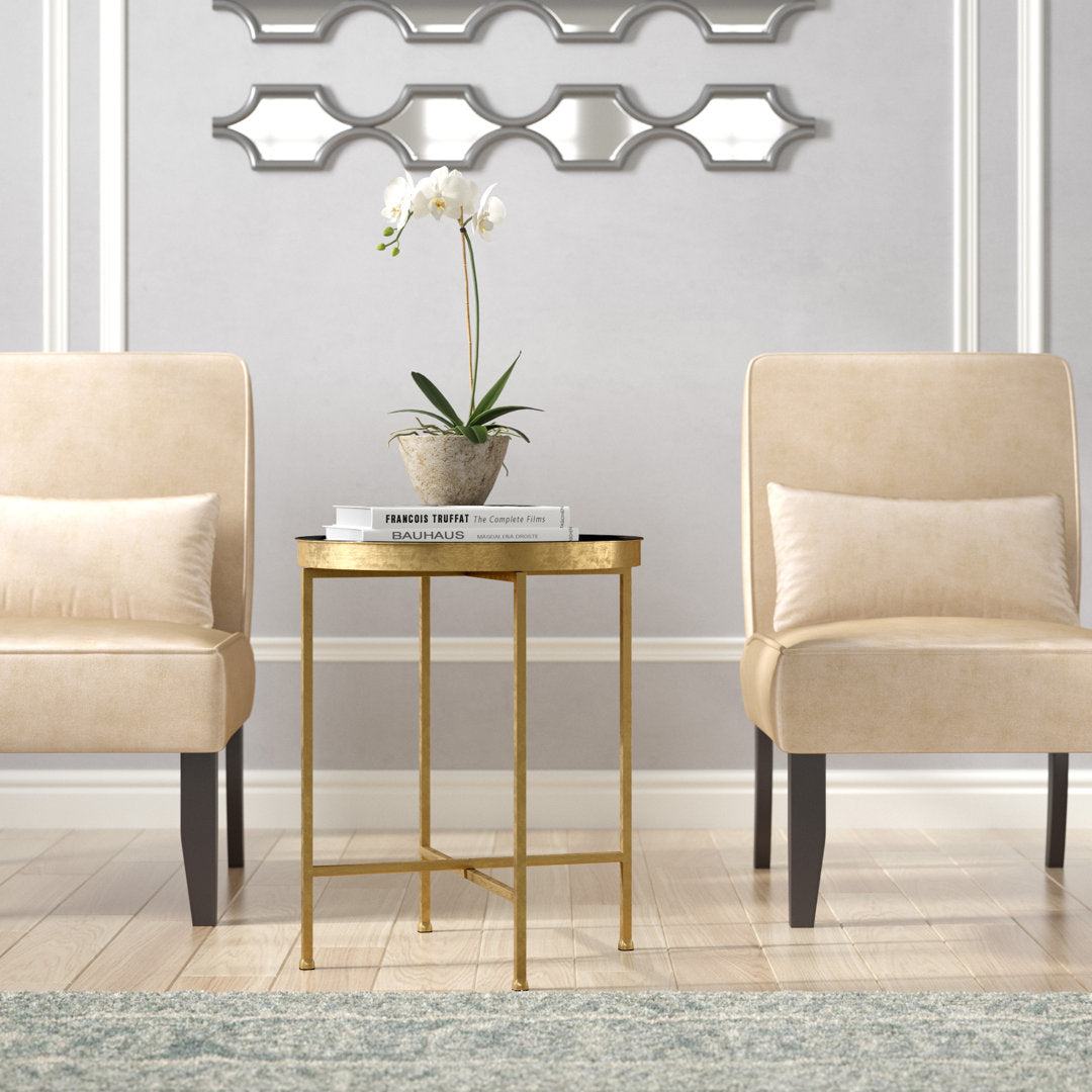 Ekta Tray Top Cross Legs End Table Willa Arlo™ Interiors Table Base Color: Gold, Table Top Color: Black