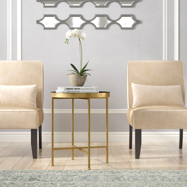 Ekta Tray Top Cross Legs End Table Willa Arlo™ Interiors Table Base Color: Gold, Table Top Color: Black